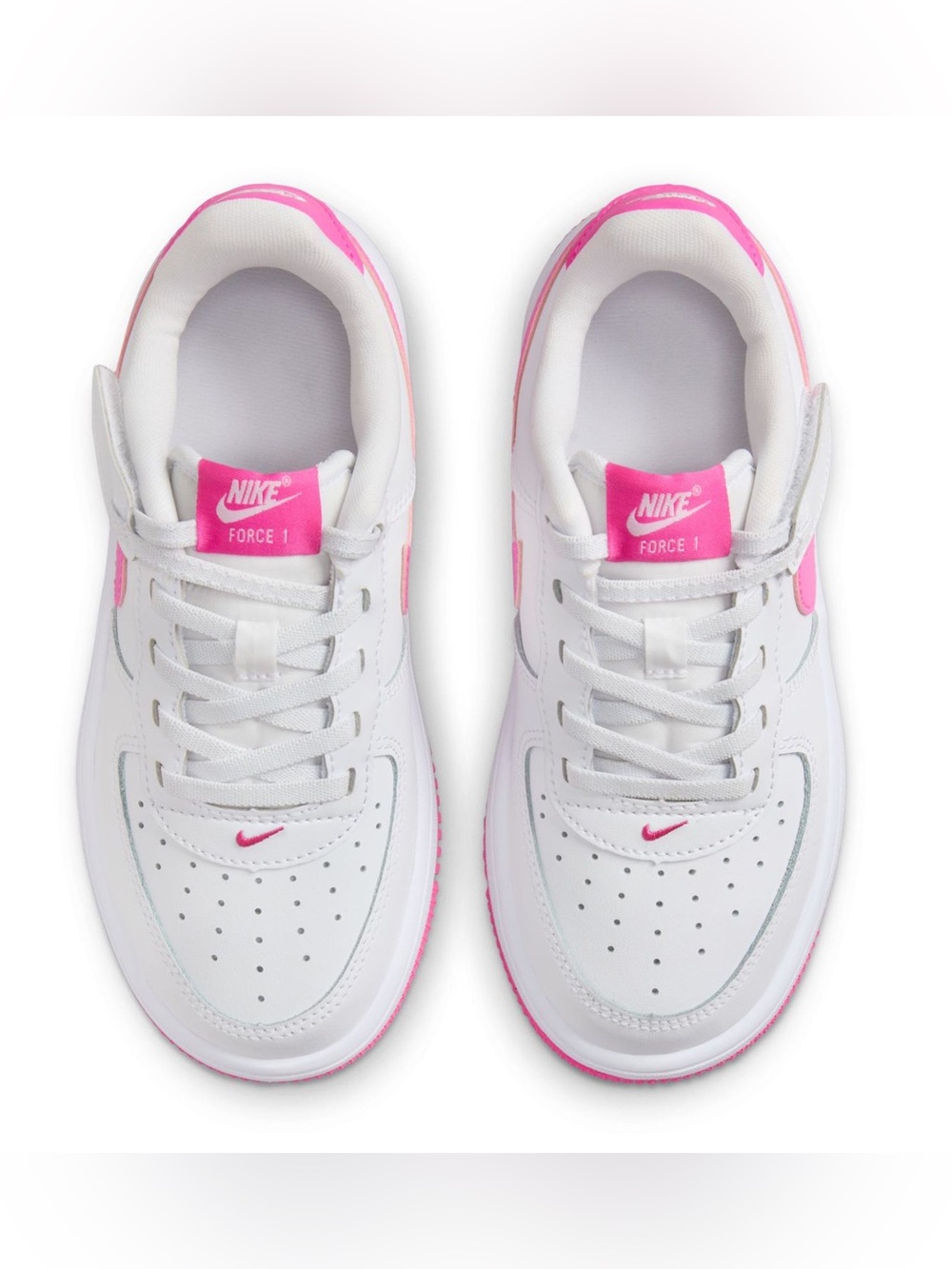 Nike AIR FORCE 1 WHITE/LASER FUCHSIA kids size 8 C lace up Velcro sneakers - Picture 4 of 14